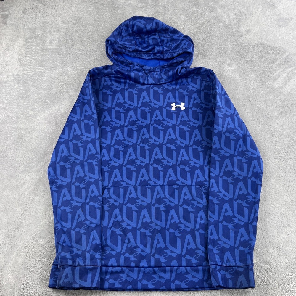 Under Armour Monogram Print Fleece Hoodie Youth XL Blue Kids Boys All Over Print